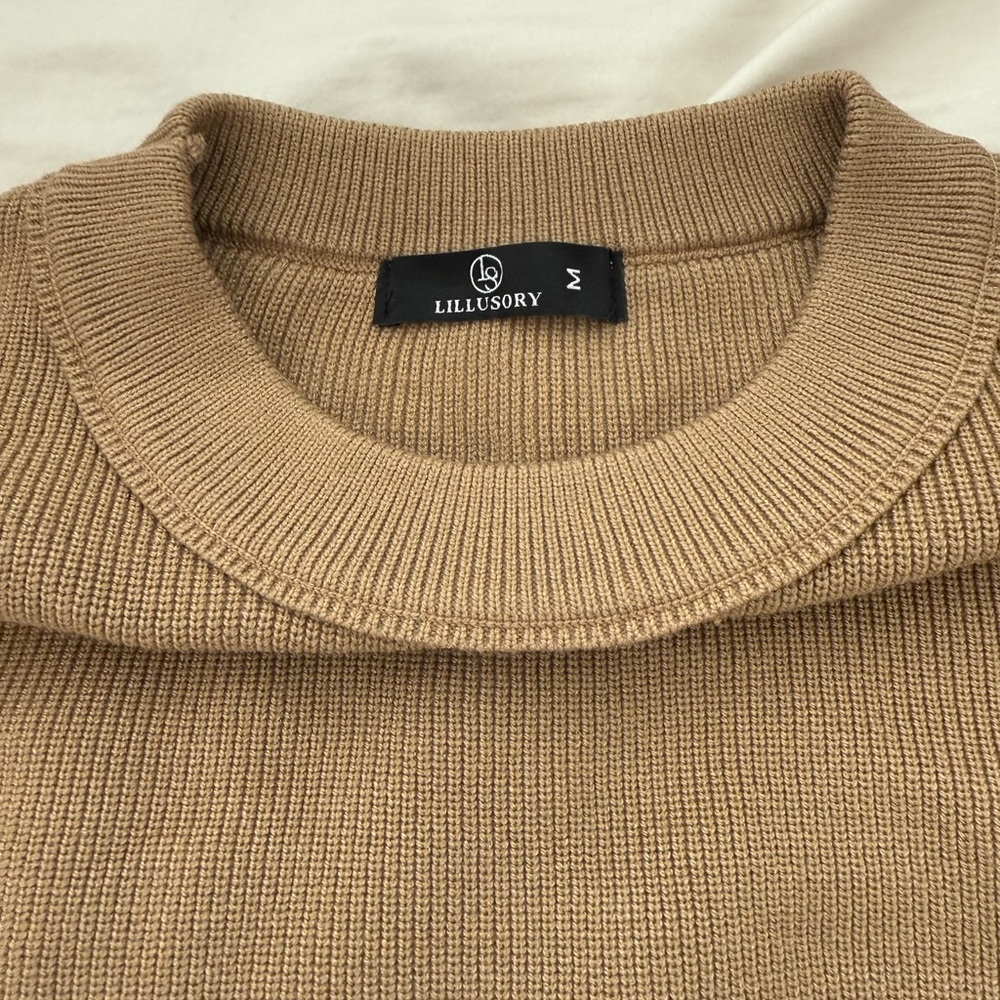Lillusory Tan & Black Striped Sweater | Oversized Knit Pullover | Size M - Picture 5 of 6